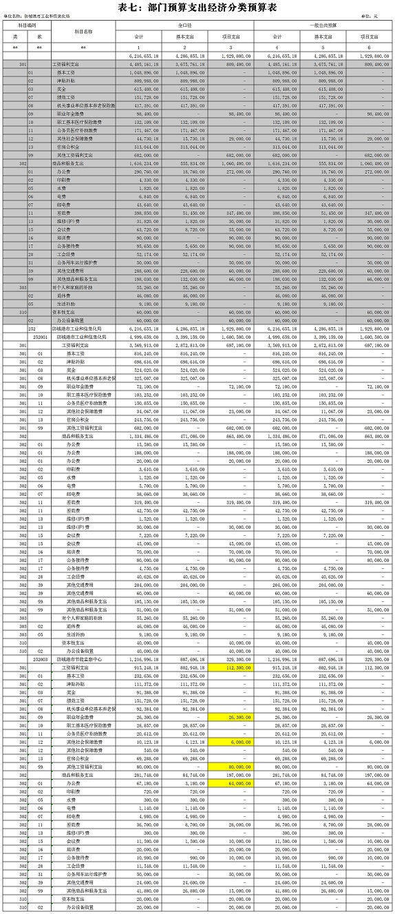 防城港市工业和信息化局2020年部门预算报表7